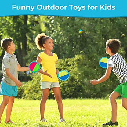 Kids Toys - Outdoor Games, Beach Toys, Toss and Ball Set with 4 Paddles and 3 Balls, Perfect Beach Games Sets Playground Sets for Backyards Easter Gifts for Kids/Adults/Family (Blue+Light Yellow) - color: Light Blue