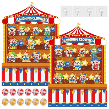 2 Pcs Dart Board with 12 Sticky Balls Theme Party Decorations Felt Cloth Toss Game for Family Games Birthday Party Outdoor Indoor Supplies(16.5 x 23.6 inches) - style: Circus Clown