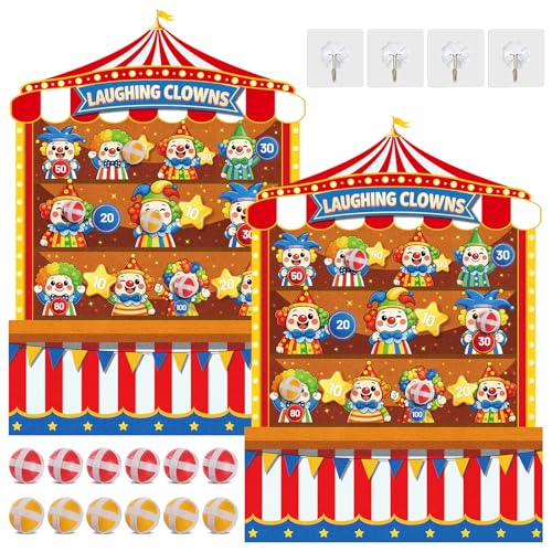 2 Pcs Dart Board with 12 Sticky Balls Theme Party Decorations Felt Cloth Toss Game for Family Games Birthday Party Outdoor Indoor Supplies(16.5 x 23.6 inches) - style: Circus Clown