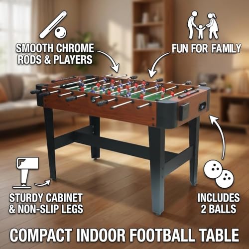 Table Soccer Game Table, Mini Foosball Table for Adults, Compact Indoor Football Table Games with Smooth Rods and Scoreboard, Includes 2 Balls for Home Game or Office Entertainment, Walnut