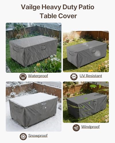 Vailge Rectangular/Oval Patio Table Cover, Heavy Duty and Waterproof Outdoor Lawn Patio Furniture Covers - color: Grey, size: Rectangle-42"Lx24"Wx16"H