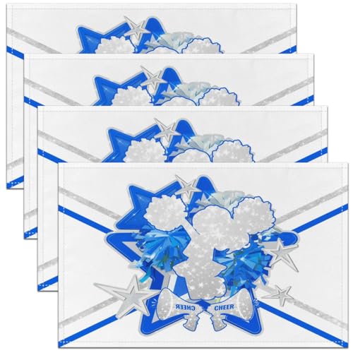 Cheerleading Girl Placemats Set of 4,Cheerleader Dancing Table Mats,Blue Sliver Glitter Print Placemat for Kitchen Dining Table Stripe Modern Fashion Dining Table Decor,18"x12" - color: Cheer Blue