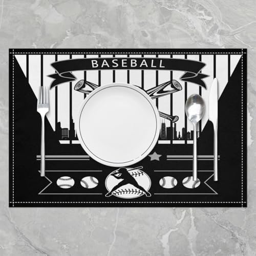 Erosebridal Baseball Table Mats Chicago Place Mats Set of 4,Baseball City Place Mat,Sports Game Placemats, Wipeable Oil Proof - color: Black, Chicago