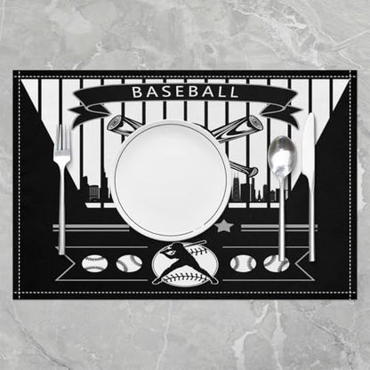 Erosebridal Baseball Table Mats Chicago Place Mats Set of 4,Baseball City Place Mat,Sports Game Placemats, Wipeable Oil Proof - color: Black, Chicago