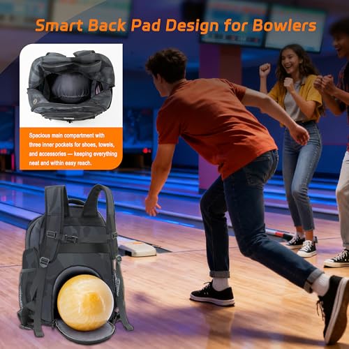 Bowling Ball Backpack with Shoe Compartment, Single Ball Bag for Men & Women, Protective Ball Holder & Ventilated Shoe Storage, Multi-Pocket Bowling Gear Bag for League & Casual Bowlers - color: Dk Green