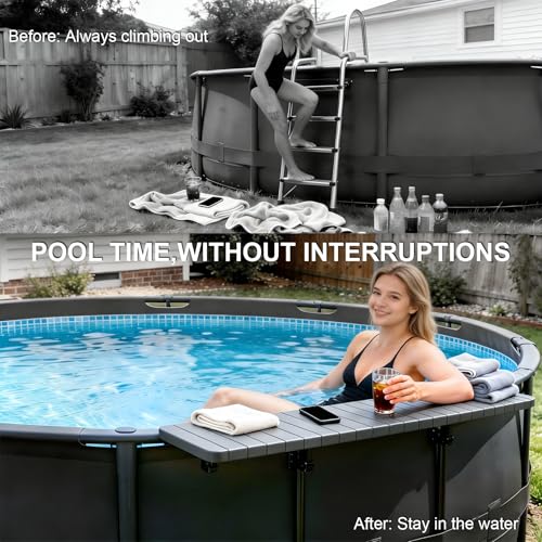 Poolside Bar Table for Above Ground Pool, 49.4x9.6 Outdoor Hanging Swim-Up Table, Holds 110 lbs, Weather-Resistant Easy-Clean, Fits Round/Oval Pools Swimming Pool Accessories, Dark Gray