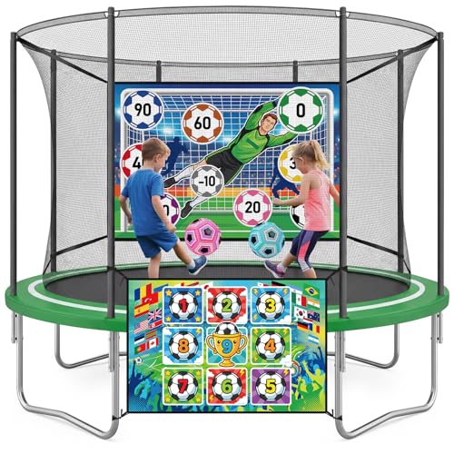 Trampoline Sticky Soccer Ball Game Accessories with 2 Inflatable Balls, Double Side Soccer Goal Target Attachment Fits 8 10 12 14 15 16 FT Trampoline, Indoor Outdoor Lawn Backyard Game