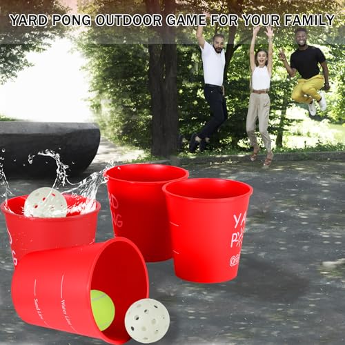Giant Yard Pong Outdoor Game – 12 Premium Buckets & 4 Balls, Yard Toss Throwing Game for Adults & Family, Beach Camping Tailgating Lawn Party, Portable Durable Carry Bag