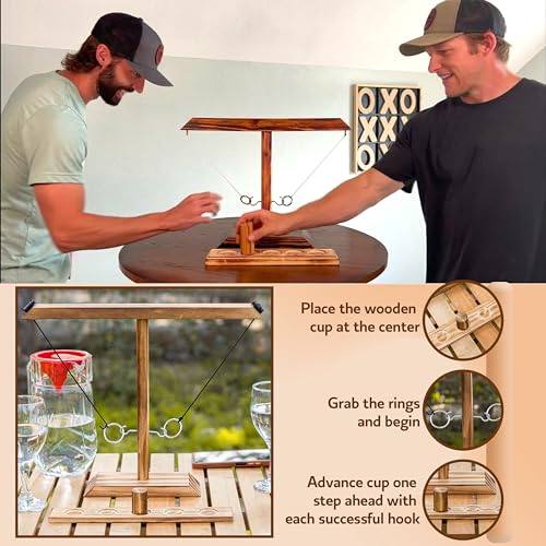 Ring Toss Game for Adults, Hook and Ring Game, Swinging String Hook & Ring Tabletop Battle Game, Outdoor & Indoor Game, Patio Décor Party Bar Game, Wooden Ring & Hook Game, Fun Games for Adults - style: Small Ringtoss Game