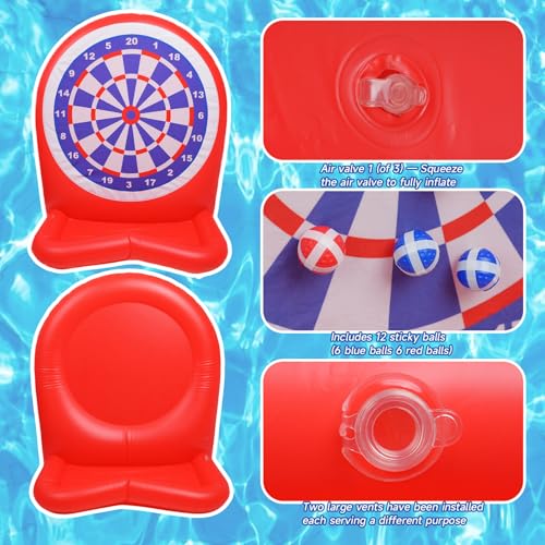 Inflatable Soccer Dart Board Toss Pool Floats - Fun Water Games Set, Swimming Pool Toys, Beach Yard Outdoor Ball Play, Summer Party for Kids Ages 8–12, Teens & Adults, Indoor/Outdoor Play