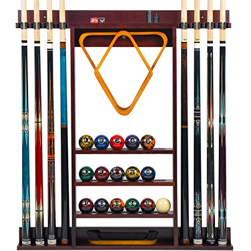 Billmart Pool Stick Holder Wall Mount, 8 Cues Solid Wood Billiard Pool Cue Rack, Pool Table Accessories (Mahogany) - color: 8 Cues Mahogany