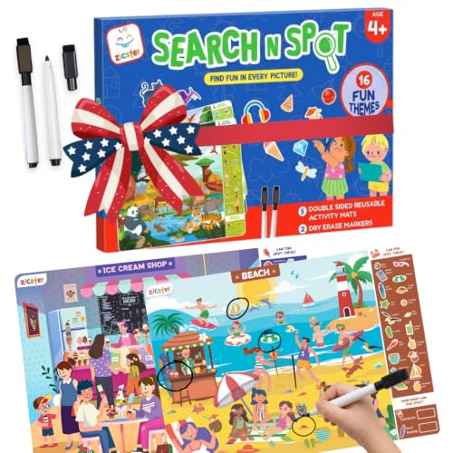 Preschool Learning Activity Game | Reusable Search N Spot Mats for Kids Ages 3-6 | Wipe-Clean Educational Game | Homeschool Classroom Must-Have | Reusable Activities, Gifts for Ages 3, 4, 5, 6