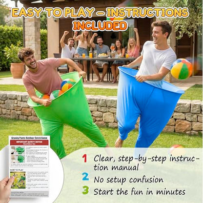 Granny Pants Yard Game for Adults and Kids, Big Pants Ball Catch Game with 2 Giant Pants, Balls, Pumps & Storage Bag, Outdoor Tossing Games for Birthday Party, Backyard Party, Family Reunion - size: Large for Adults-4PCS