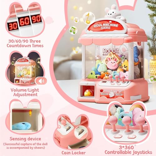Large Claw Machine for Kids, Musical Electronic Arcade Game Console with Adjustable Sound, Christmas and Birthday Gift for Kids, Includes 30 Toys & 24 Game Coins & 20 Surprise Eggs - color: Light Pink