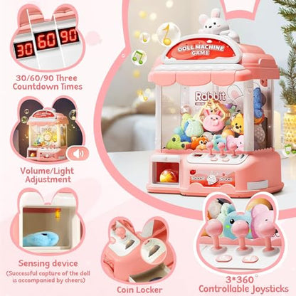Large Claw Machine for Kids, Musical Electronic Arcade Game Console with Adjustable Sound, Christmas and Birthday Gift for Kids, Includes 30 Toys & 24 Game Coins & 20 Surprise Eggs - color: Light Pink