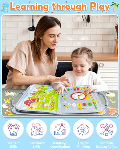 Gojmzo Busy Board Montessori Toys for Toddler Boy Girl Birthday Gifts, Busy Book Sensory Toys for Toddlers, Learning Educational Toddler Travel Activities - style: Grey/P8