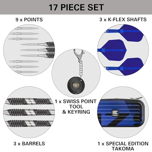 Target Darts 975 Ultra Marine 97.5% Tungsten Steel Tip Darts Set - Swiss Point Darts with K-Flex Integrated Flight and Shaft – Includes Dart Takoma Wallet, SP Tool, Dart Tips - size: 21G, style: Barrel 02