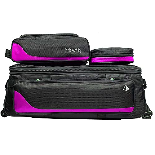 Pyramid Path Triple Tote Roller Plus Bowling Bag with Detachable Shoe Bag (Fits US Mens Size 15), Accessory and Side Pocket, Lightweight Travel Design - color: Black/Hot Pink
