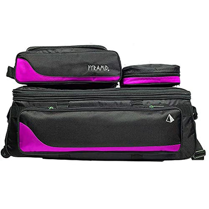 Pyramid Path Triple Tote Roller Plus Bowling Bag with Detachable Shoe Bag (Fits US Mens Size 15), Accessory and Side Pocket, Lightweight Travel Design - color: Black/Hot Pink