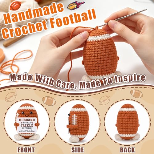 Fathers Day Husband Birthday Gifts from Wife, Husband Romantic Wedding Anniversary Present from Wife, Fathers Day Funny Cute Handmade Crochet Football for Best Hubby Spouse Present Who Wants Nothing - style: husband