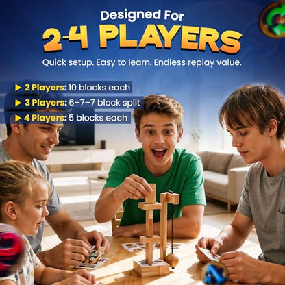 wreckingball Tower Stack Game - Ultimate Stacking Tower Game Adult & Family - Strategy Block Games for Kids & Adults - Tumbling Tower with Action Cards & Wrecking Ball - Fun Party & Block Game Set