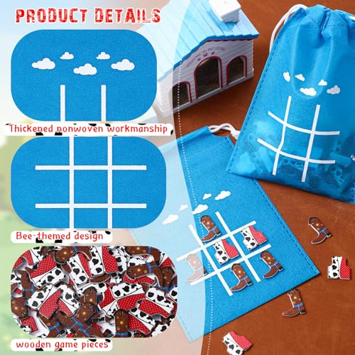 Sotiff 24 Sets Western Cowboy Tic Tac Toe Party Favor Games with Drawstring Bags for Boys Girls Classroom Prizes Exchange Gifts - style: Western Cowboy