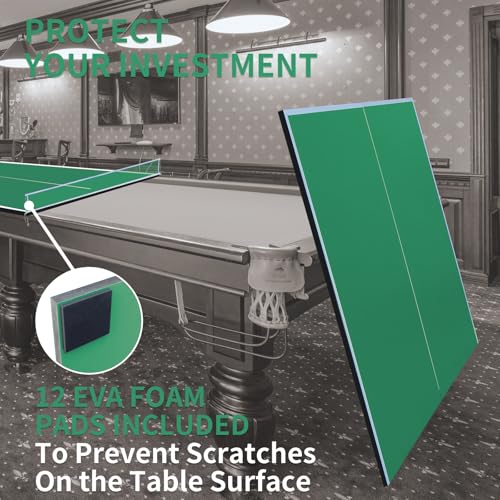 Ping Pong Table Top, 8×4FT Green Mid-Size Foldable Ping Pong Table Topper for Pool Table, Indoor Outdoor Table Tennis Conversion Top w/Net & Premium Foam Padding-Green