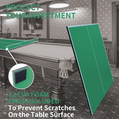 Ping Pong Table Top, 8×4FT Green Mid-Size Foldable Ping Pong Table Topper for Pool Table, Indoor Outdoor Table Tennis Conversion Top w/Net & Premium Foam Padding-Green