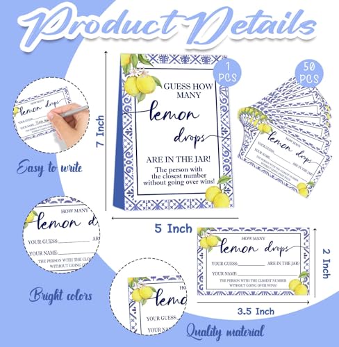 Lemon Baby Shower Games, Guess How Many Card, Lemon Baby Shower Decorations, Party Games & Activities, 50 Cards and Sign - size: lemon