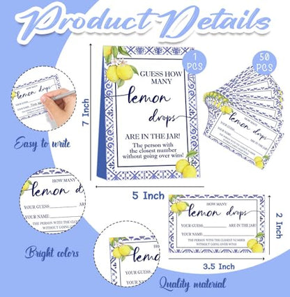 Lemon Baby Shower Games, Guess How Many Card, Lemon Baby Shower Decorations, Party Games & Activities, 50 Cards and Sign - size: lemon