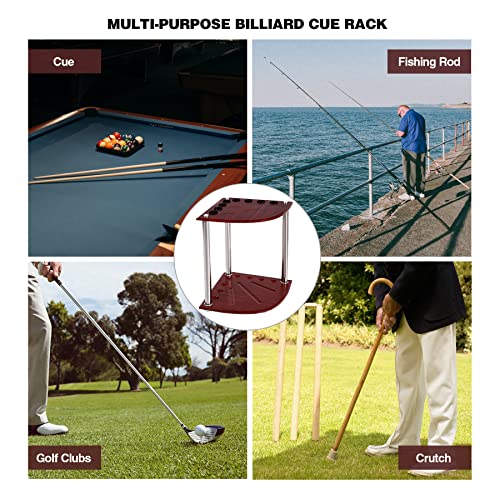 Corner Cue Rack- 8 Pool Stick Holder Floor Stand, Easy to Assemble Pool Cue Rack, OAK Material Cue Rack for Indoors or Outdoors,14.8"x14.8"x20.1"