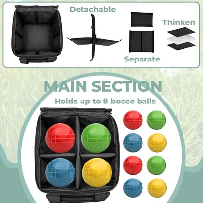 Tactical Bocce Ball Set Carry Bag Holds up to 8 Balls with Molle System, Portable Bocce Ball Storage Bag with Multiple Pockets and Detachable Shoulder Strap for Easy Carrying, Bag Only, Black