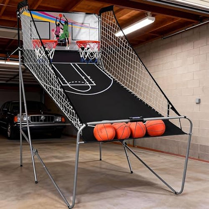 Garvee Dual Basketball Arcade Game, Foldable Electronic Double Shootout with 2 Player, 8 Game Options, LED Scoring, Includes 4 Balls, Air Pump & Needle, Indoor Basketball Game for Youth & Adults