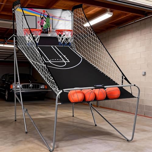 Garvee Dual Basketball Arcade Game, Foldable Electronic Double Shootout with 2 Player, 8 Game Options, LED Scoring, Includes 4 Balls, Air Pump & Needle, Indoor Basketball Game for Youth & Adults
