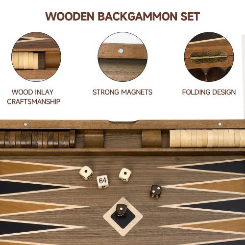 GSE Games & Sports Expert Premium Wooden Folding Inlay Backgammon Board Set, Classic Traditional Strategy Board Games (Star- 17 Inches) - color: Wood-star, size: Medium