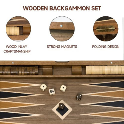 GSE Games & Sports Expert Premium Wooden Folding Inlay Backgammon Board Set, Classic Traditional Strategy Board Games (Star- 17 Inches) - color: Wood-star, size: Medium