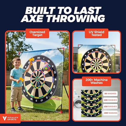 Vitality Sports 4-in-1 Sport Game with Stand - Golf Target Battle Games with Putting Mat, 12 Sticky Balls, 6 Axes, 2 Soccer Balls, 8 Bean Bags, Axe Throwing Game for Backyard