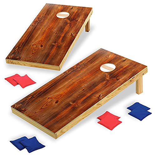 Solid Wood Premium Cornhole Game Set, Bean Bag Toss Game for Tailgate, Outdoor, Backyard - Professional Portable Cornhole Boards & Set of 8 Cornhole Bean Bags (Junior, Tailgate, Regulation Size) - color: Vintage Printed: 2 x 4 FT