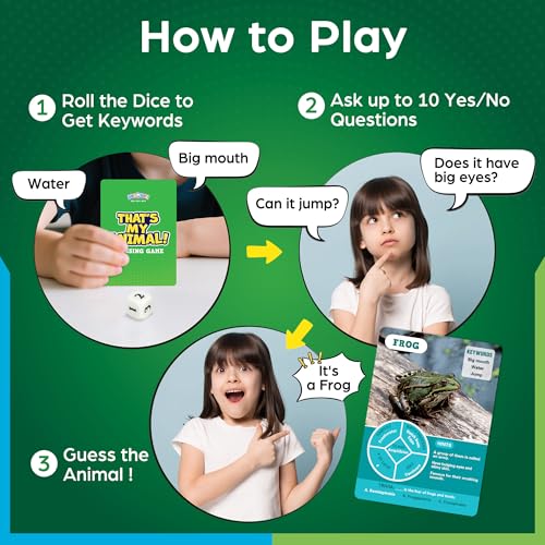 BenBen Guess the Animal in 10 Clues Card Games for Kids & Family, 100 Cards, Animal Trivia Game for Travel, Classroom, Camping, Party, Car, Airplane, Road Trip Activities for Boys Girls Ages 5+