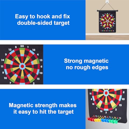 HELLO PAPAYA 17.5 in Large Size 2in1 Rollup Magnetic Darts Board with 24pcs Darts,Outdoor Safe Dart Game for Kids and Adults,for 3-12 Year Old Boys Girls Christmas Birthday Gifts
