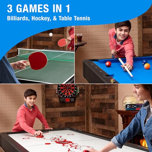 Fat Cat Original 3-in-1 7 Foot Pockey Multi Game Table, Air Hockey Table, Pool Table, and Table Tennis Combo with Accessories - color: Blue