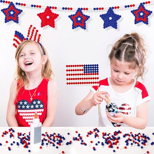SEPGLITTER 1000Pcs 4th of July Red White Blue Pom Poms Puff Balls | 1cm Size, DIY Crafts Making, Independence Day, 250th Anniversary, Patriotic Decoration, Veterans Memorial Party Supply - style: Red White Blue Style