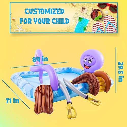 Inflatable Play Center, Inflatable Octopus Spray Pool with Base Pool, Slide, Wooden Block, Octopus Blow up Water Slides for Kids Adults Outdoor Backyard - size: 84"