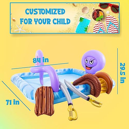 Inflatable Play Center, Inflatable Octopus Spray Pool with Base Pool, Slide, Wooden Block, Octopus Blow up Water Slides for Kids Adults Outdoor Backyard - size: 84"