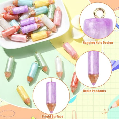 Stiesy Opaque Resin Crayon Charms 28Pcs, 7 Colors 3D Study Tool Pendant Charms Bulk Jewelry Findings for Necklace, Bracelets, Jewelry Making, Keychain Craft Supplies - color: Crayon-7 Colors-28pcs