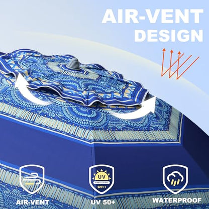 AMMSUN 7ft Heavy Duty High Wind Beach Umbrella with Sand Anchor & Tilt Sun Shelter, UPF50+ Protection Outdoor Sunshade Umbrellas and Parasols Carry Bag for Patio Garden Beach Pool Backyard - color: Spray Pavilion Blue