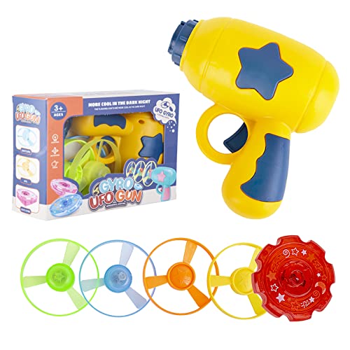 Berry President Flying Saucer Toy, Flying Disc Launch Playset with Rotating Flash Light, Indoor Outdoor Twist Shoot Toy for Kids Aged 3 Years Old & Up (Yellow) - color: Yellow