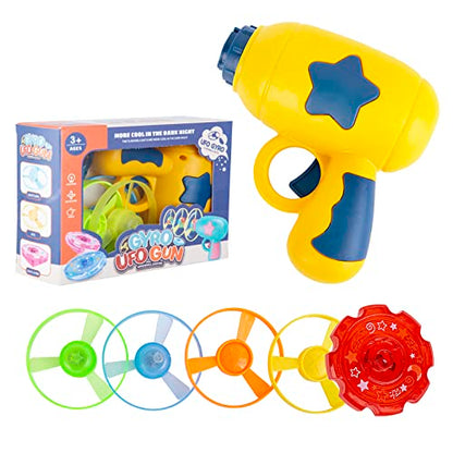 Berry President Flying Saucer Toy, Flying Disc Launch Playset with Rotating Flash Light, Indoor Outdoor Twist Shoot Toy for Kids Aged 3 Years Old & Up (Yellow) - color: Yellow