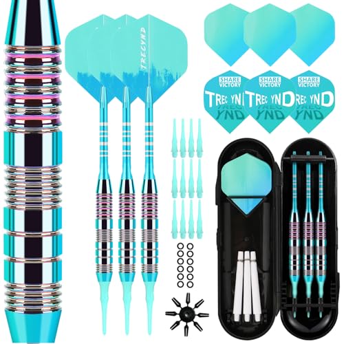 Soft Tip Darts Set 3 Aluminum Shaft Professional Darts Plastic Tip Sets 2BA Replacement Tips + Extra 3 Dart Flights 3 Replace Plastic Shafts for Electronic Dart Board - color: GREEN-BLUE