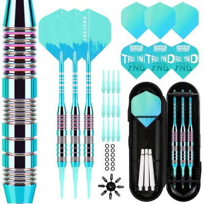 Soft Tip Darts Set 3 Aluminum Shaft Professional Darts Plastic Tip Sets 2BA Replacement Tips + Extra 3 Dart Flights 3 Replace Plastic Shafts for Electronic Dart Board - color: GREEN-BLUE
